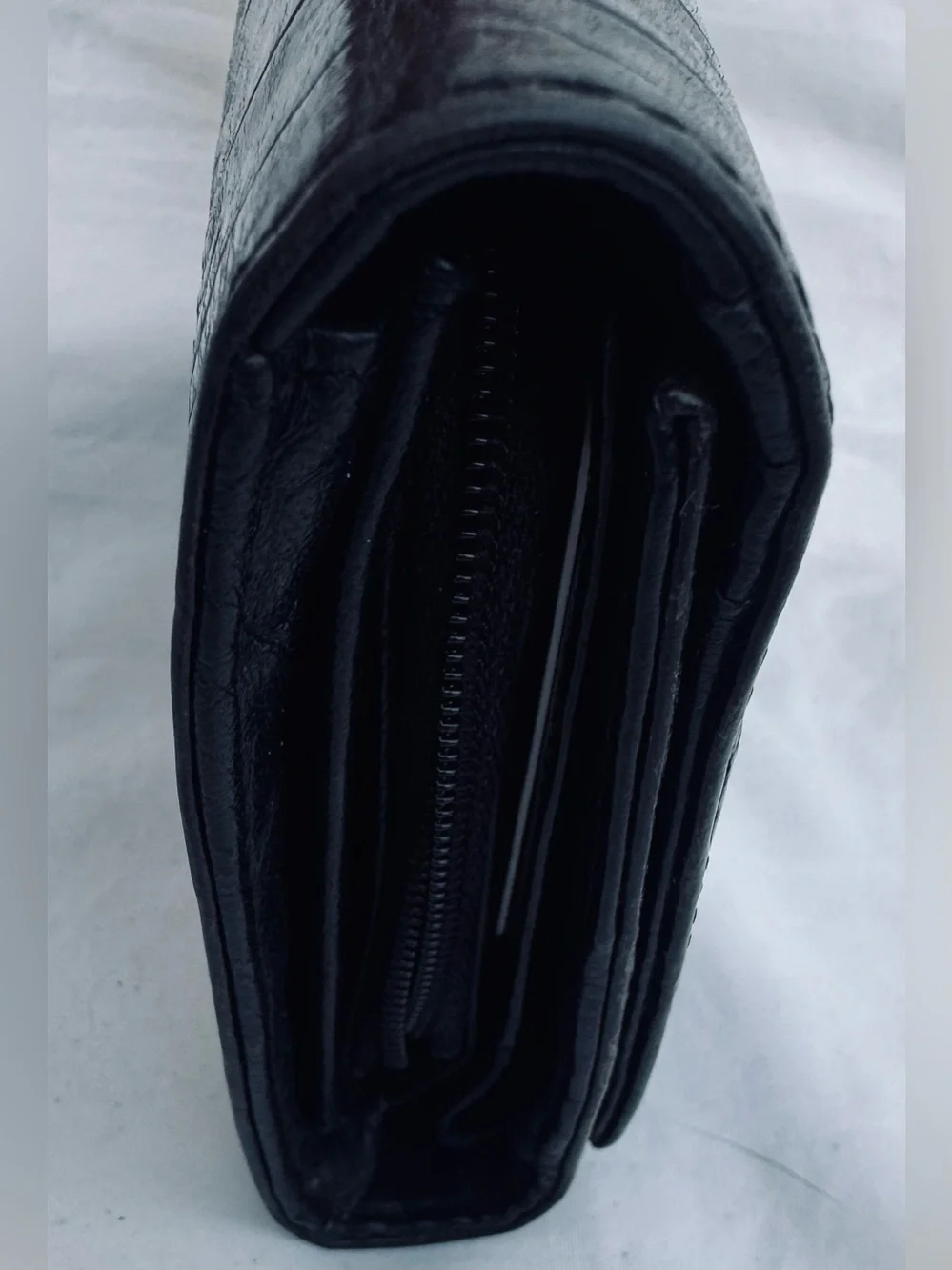 Brighton Black Croc-Embossed Leather Wallet with Silver Scroll Trim